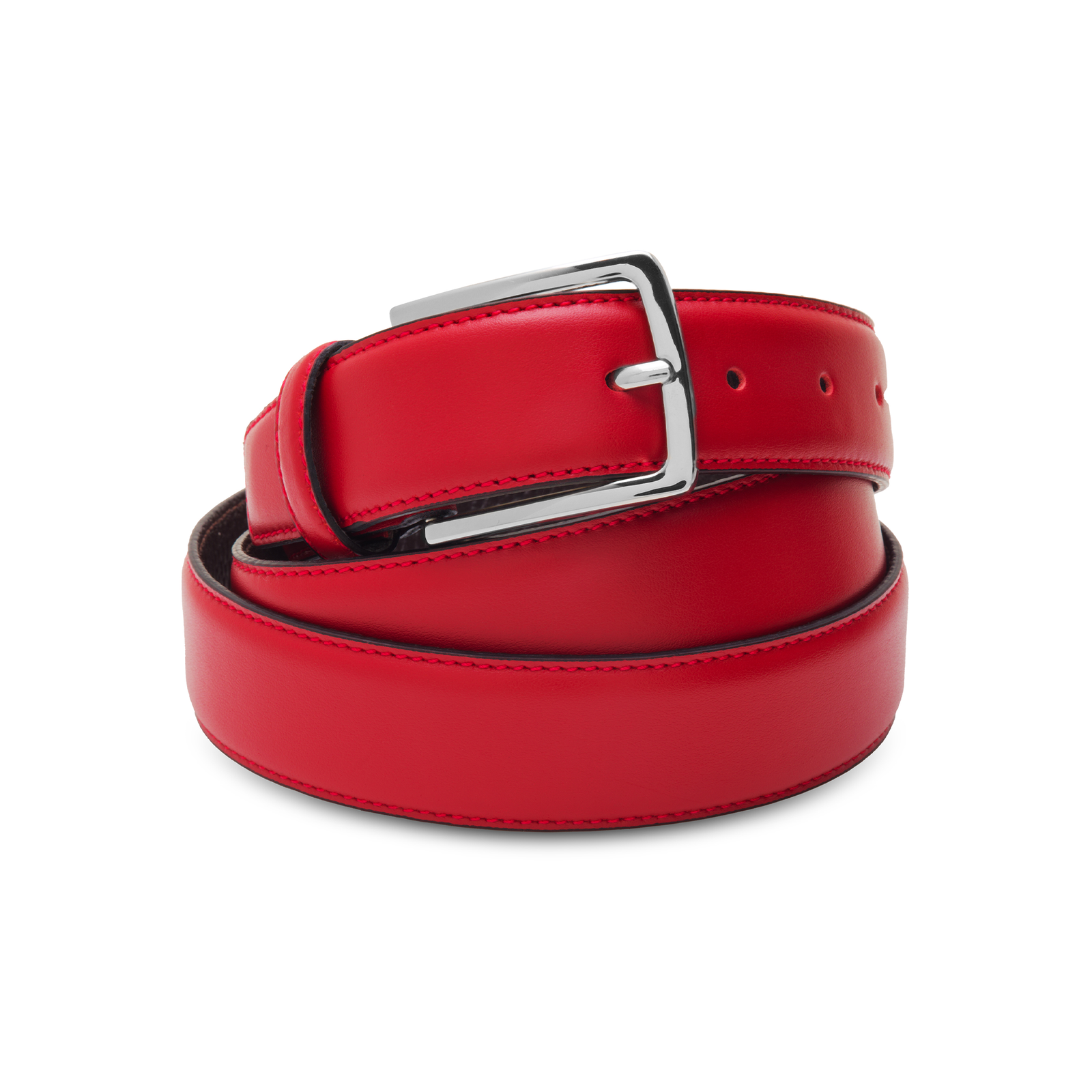 Rouge Boucle Argent E Cuir De Veau