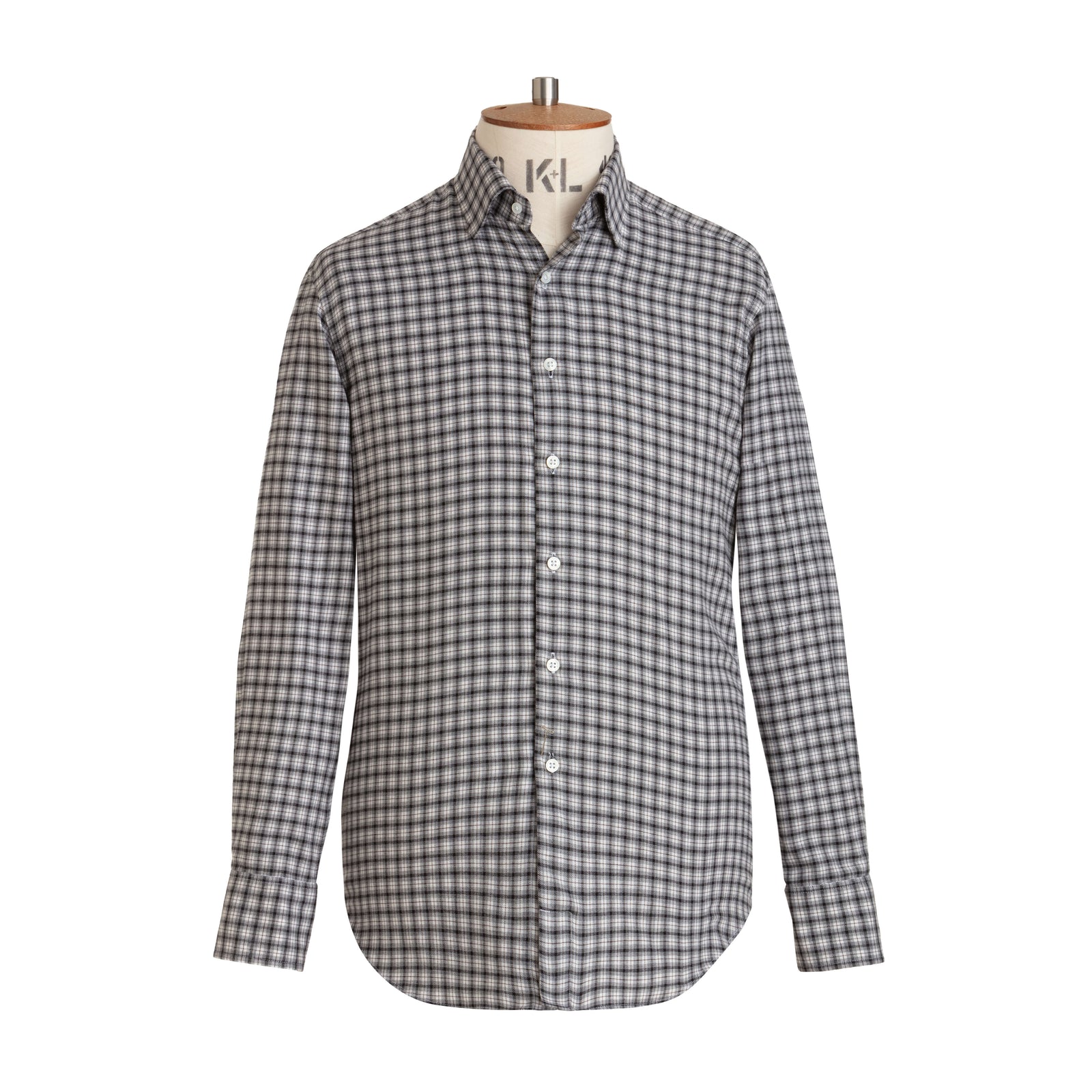 Grey Check Wool Cotton Blend Shirt New