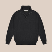 Cashmere driver's half zip sweater in charcoal