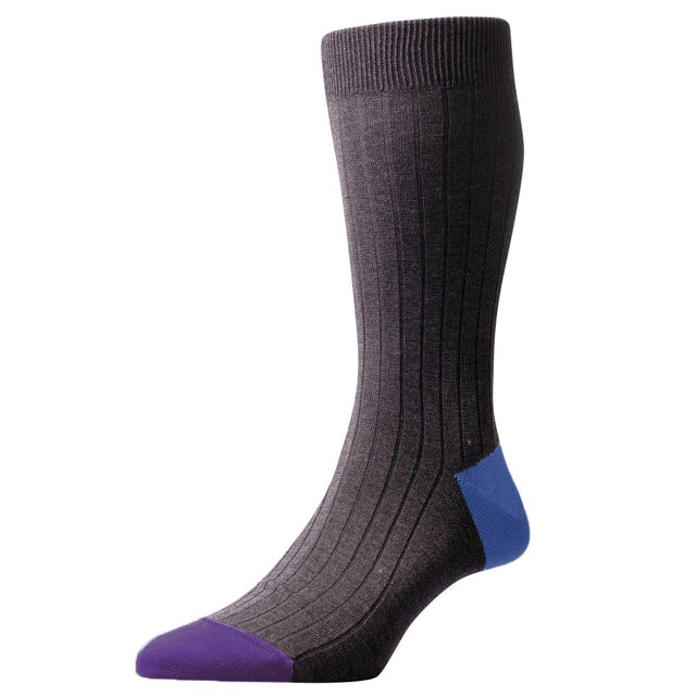 Salton Grey Contrast Heel and Toe Cotton Sock