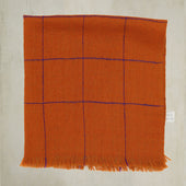 Check Cashmere Pocket Square in Rust and Blue