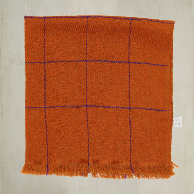Check Cashmere Pocket Square in Rust and Blue