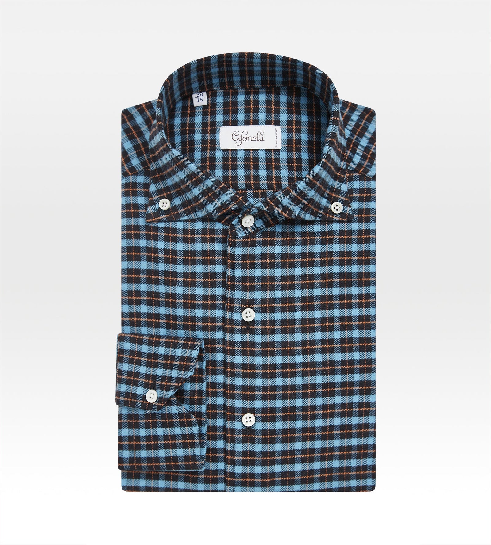 Chemise Bleue Orange En Coton Carreaux