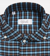 Chemise Bleue Orange En Coton Carreaux
