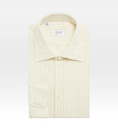 Chemise beige en coton, laine & cachemire à rayures jaunes