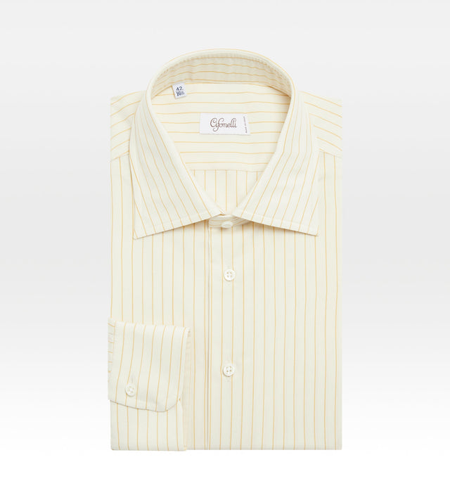 Chemise beige en coton, laine & cachemire à rayures jaunes
