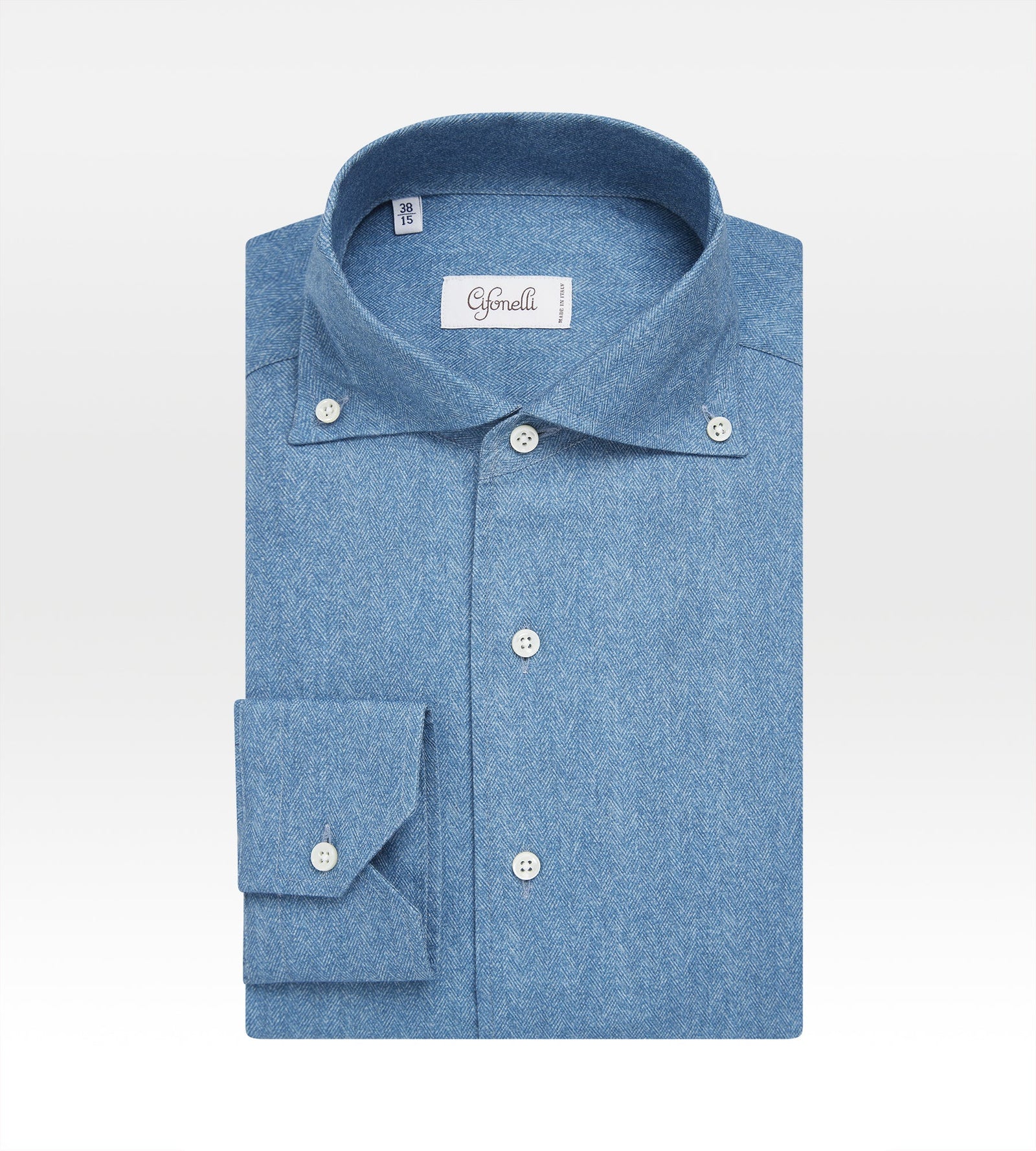 Chemise Bleue En Coton Motif Chevrons
