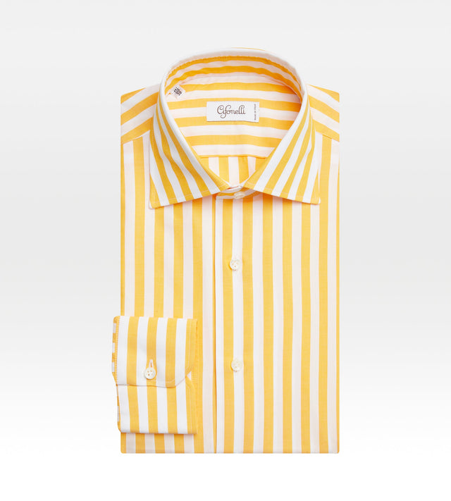 Chemise blanche & jaune en coton à rayures