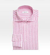 Chemise rose et blanche en lin à rayures