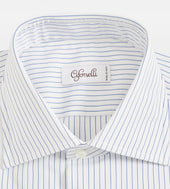 Chemise Blanche Et Bleu Marine En Coton Fines Rayures