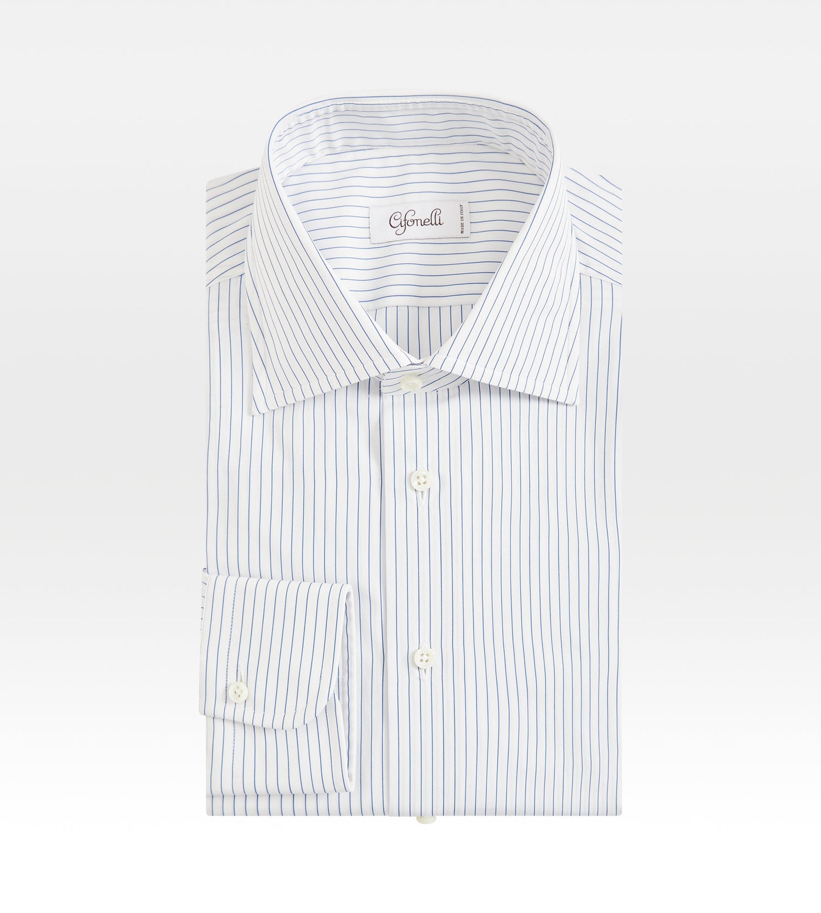 Chemise Blanche Et Bleu Marine En Coton Fines Rayures