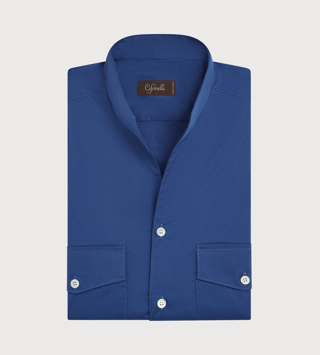 Chemise bleu cobalt à col indien