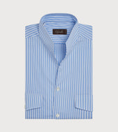 Chemise bleu ciel rayée à col indien