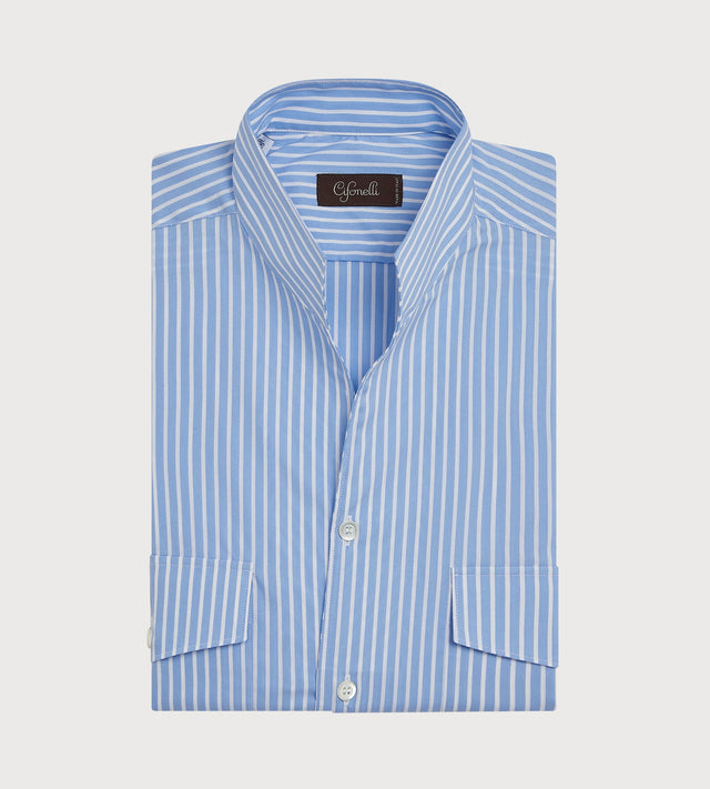 Chemise bleu ciel rayée à col indien
