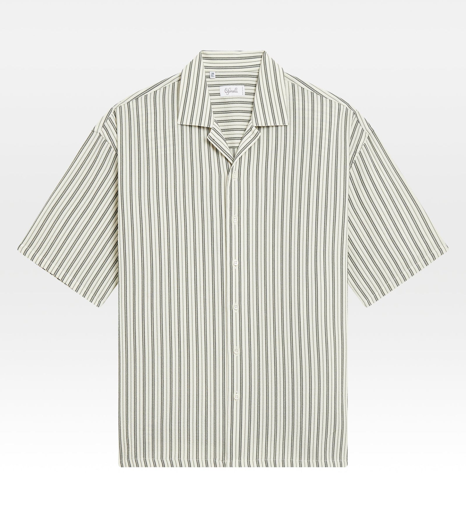Chemise Kaki En Laine Manche Courte Rayures