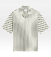 Chemise kaki en laine à manche courte à rayures