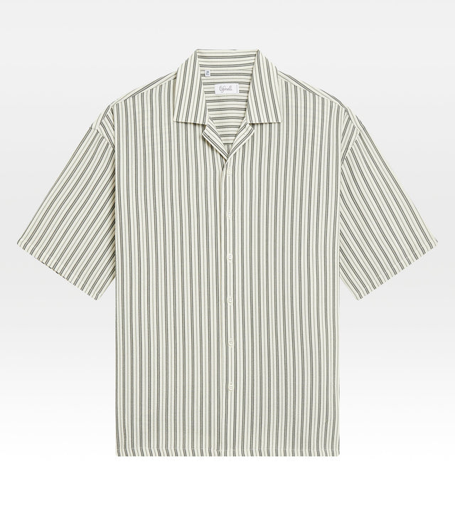 Chemise kaki en laine à manche courte à rayures