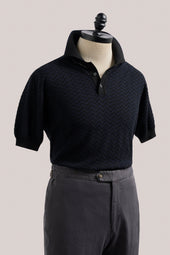 Chevron Knit Polo - Black/Navy