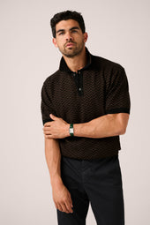 Chevron Knit Polo - Black/Chocolate