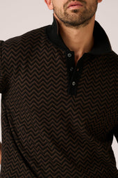Chevron Knit Polo - Black/Chocolate
