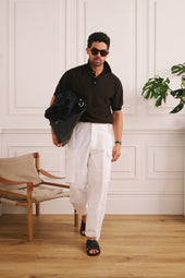 Chevron Knit Polo - Black/Chocolate