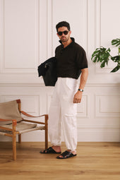 Chevron Knit Polo - Black/Chocolate