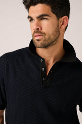 Chevron Knit Polo - Black/Navy