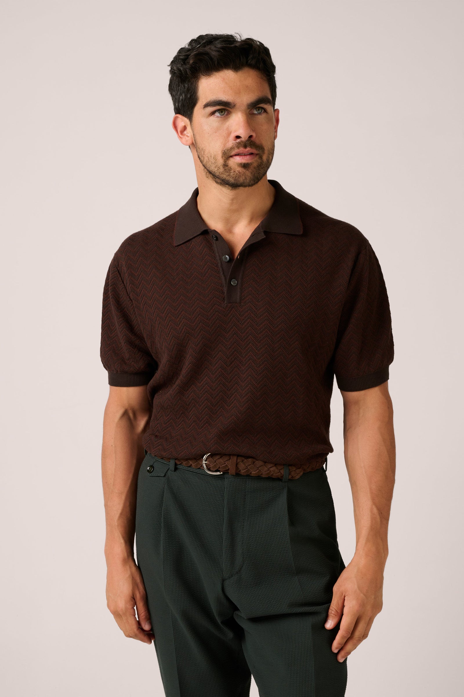 Chevron Knit Polo Brick