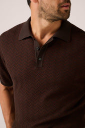 Chevron Knit Polo - Chocolate/Brick