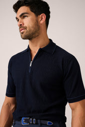 Airlie Zip Knit Polo - Navy Blue - Cotton