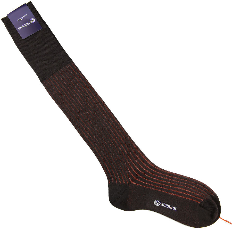 Knee Socks Shadow Stripes Brown Copper Wool