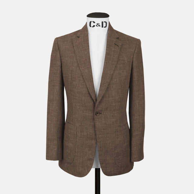 Notch Lapel Jacket in Chocolate Brown Wool, Silk & Linen Hopsack