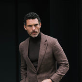 Notch Lapel Jacket In Brown Wool Silk Linen Hopsack