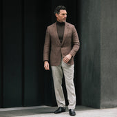 Notch Lapel Jacket In Brown Wool Silk Linen Hopsack