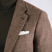 Notch Lapel Jacket In Brown Wool Silk Linen Hopsack