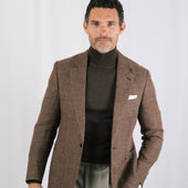 Notch Lapel Jacket In Brown Wool Silk Linen Hopsack