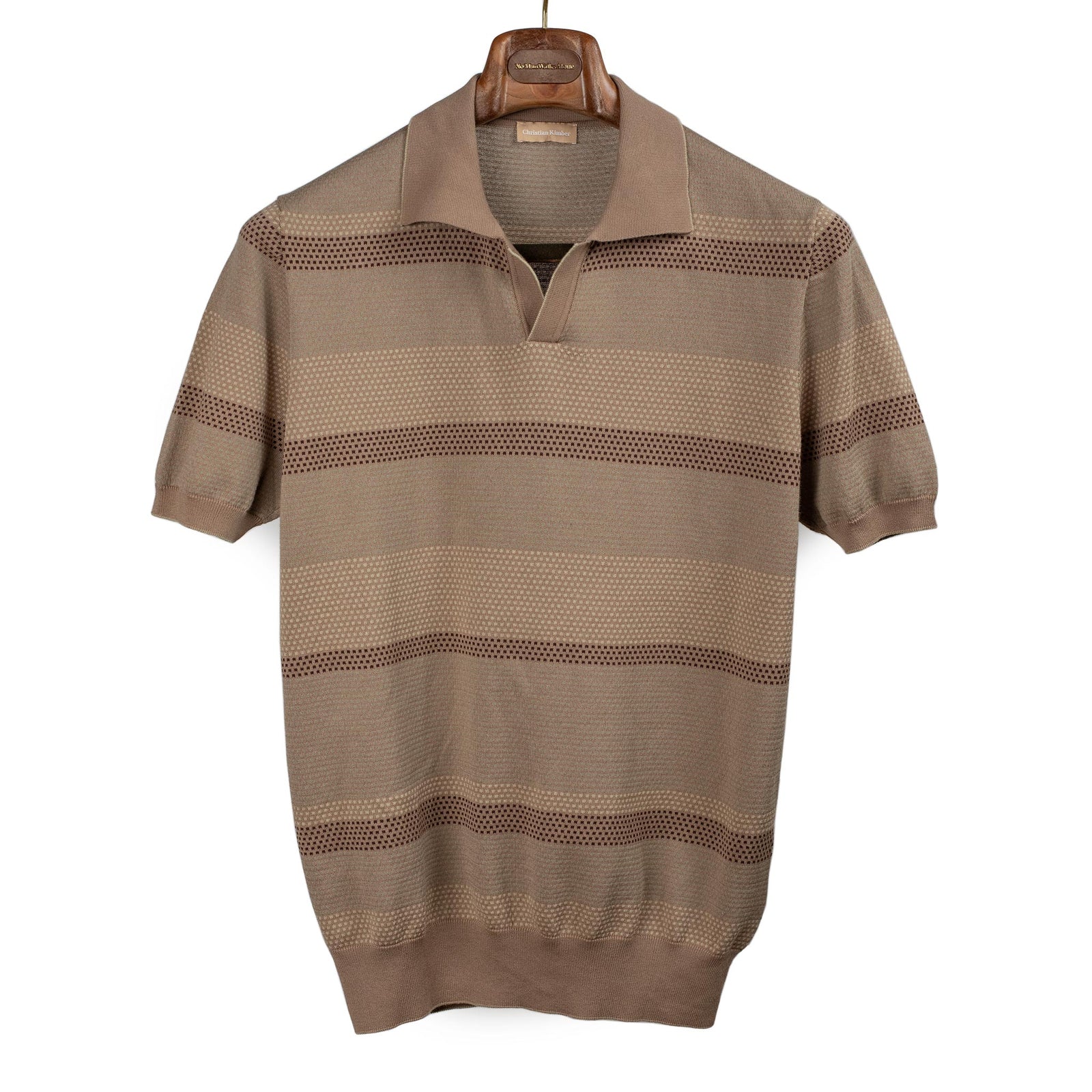 Otway Polo In Latte And Sand Striped Cotton