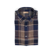 Bronte Button Down Shirt In And Brown Plaid Linen