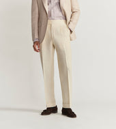 Pantalon écru en soie et lin