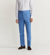 Pantalon bleu en lin et coton