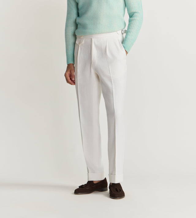 Pantalon blanc en lin et coton