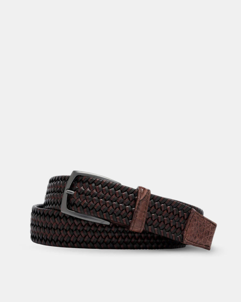 Leather Strech With Crocodile Tabs Belt Cigar