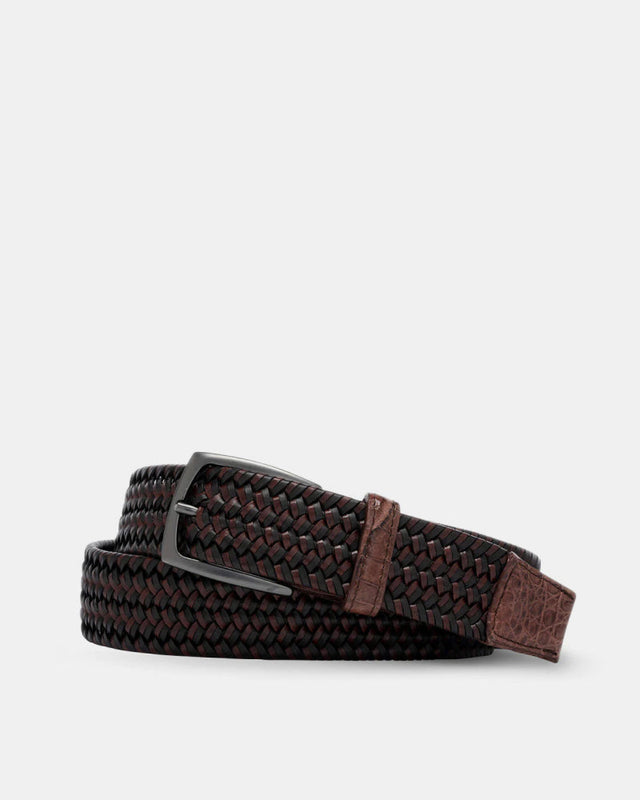 Leather Strech With Crocodile Tabs Belt Cigar