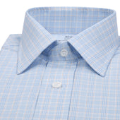 Classic Fit Chambray Check Button Cuff Shirt In Tan