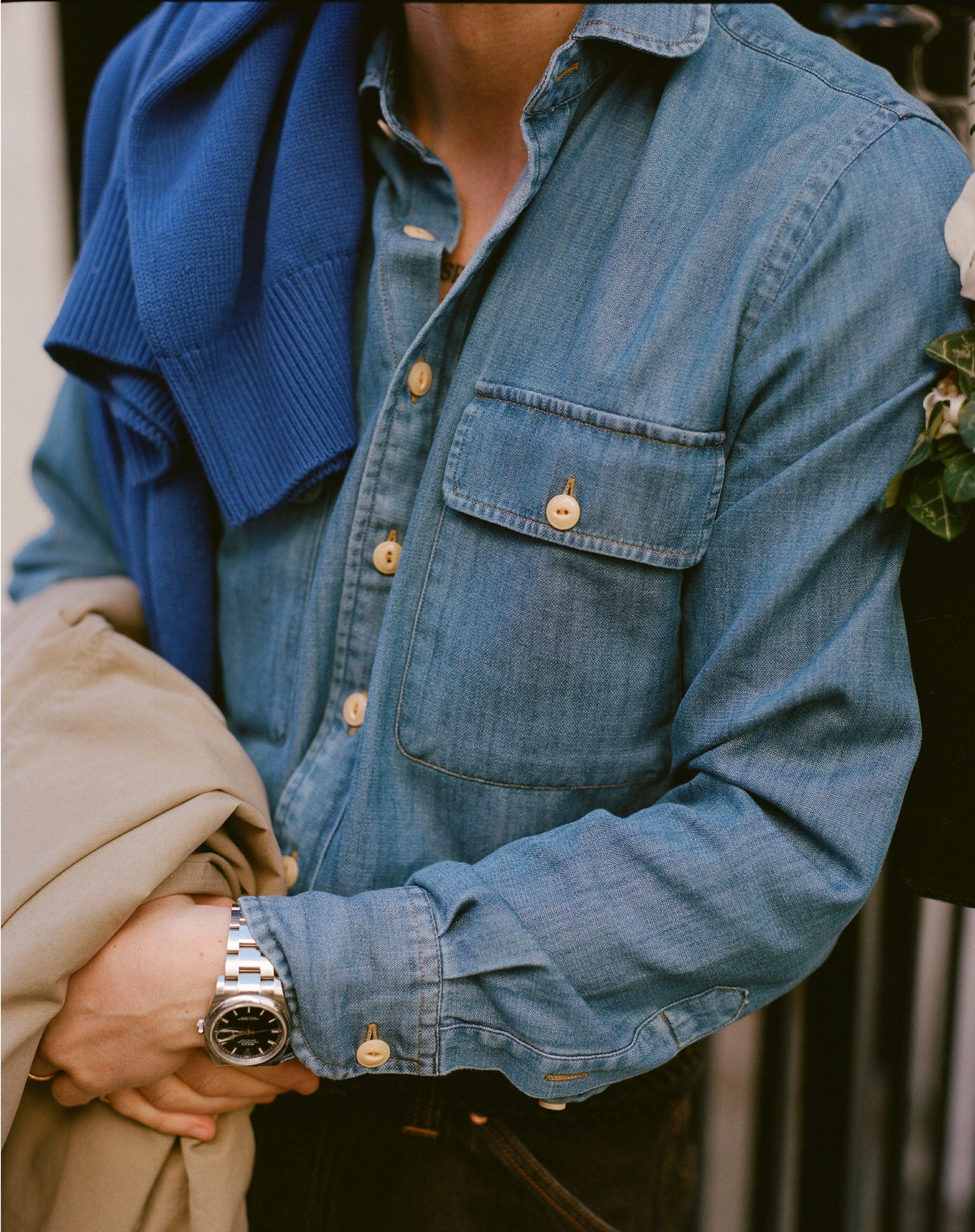 Wash Denim Club Collar Work Shirt