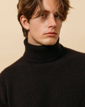 Cashmere Ribbed Submariner Rollneck In Dark Brown