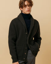 Cashmere Shawl Collar Cardigan In Dark
