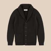 Cashmere shawl collar cardigan in dark olive