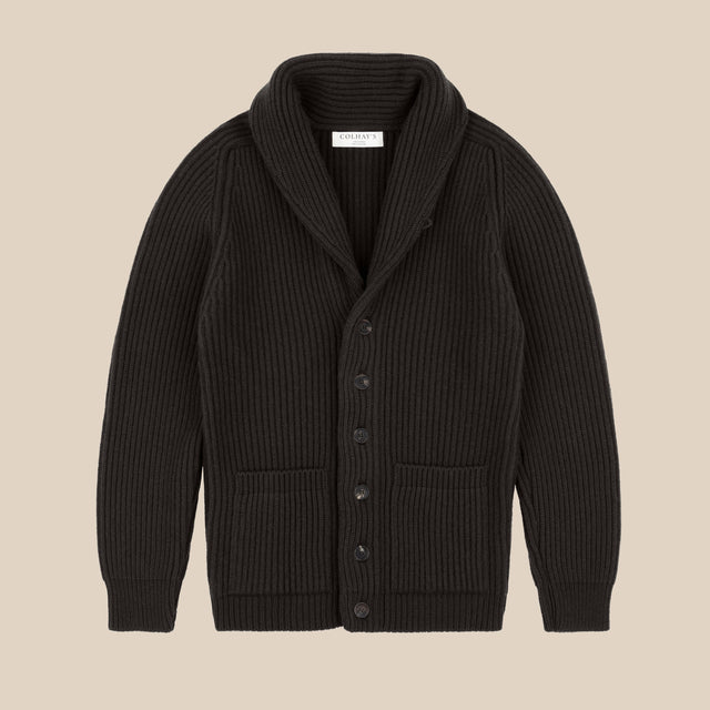 Cashmere shawl collar cardigan in dark olive