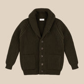 Superfine lambswool shawl collar cardigan in olive